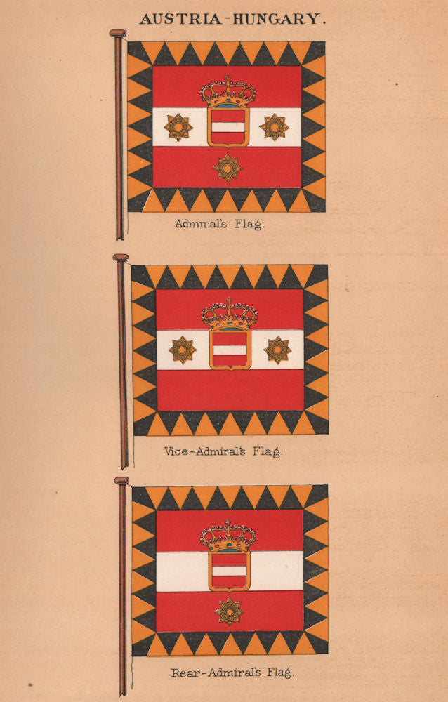 AUSTRIA-HUNGARY FLAGS. Admiral's Flag. Vice-Admiral. Rear-Admiral 1916 print
